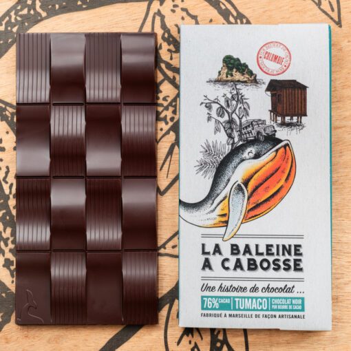 packshot de la tablette de chocolat Colombie Tumaco 76% de La Baleine à Cabosse